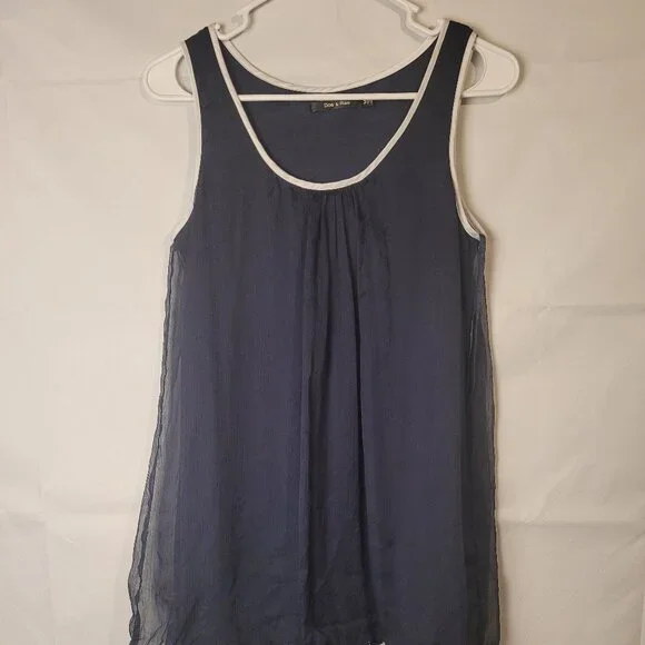 Doe & Rae Dress Women's Sz M Blue Sundress Ruffled Lace Trim Sleeveless - Picture 1 of 3